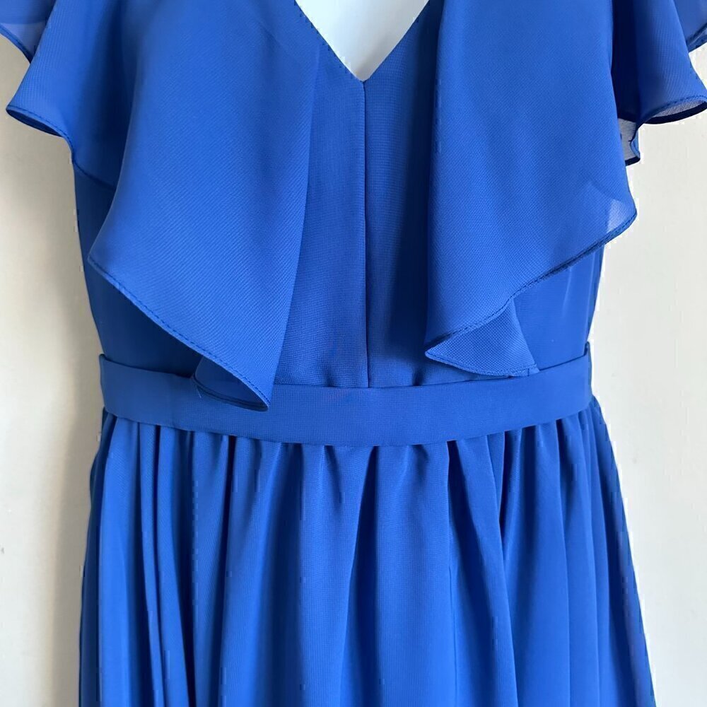 JJs House Chiffon Royal Blue Ruffle Top Knee Length Dress - Size 10 - Picture 3 of 5